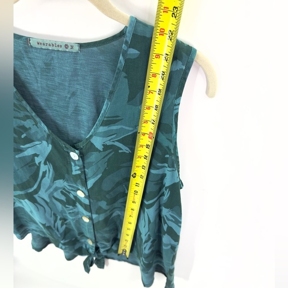 XCVI Wearables Minerva Tank Top Womens Size M Linen Blend Teal Blue Tie Button - Picture 10 of 11